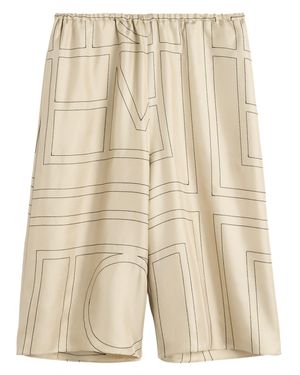TOTEME Monogram Silk Bermuda Shorts With Elasticated Waist - Natural