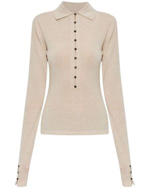 Jacquemus Long-Sleeve Knit Polo Top - Natural
