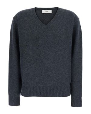 DUNST Cashmere V-Neck Sweater For With Long Sleeves - Black