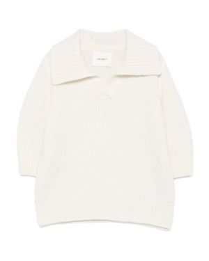 Lisa Yang Polo Neck Ribbed Sweater With Half Sleeves - White