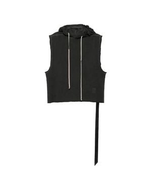 Rick Owens Sleeveless Cotton Drawstring Hood Sweatshirt - Black
