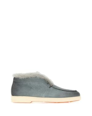 Santoni Fortune Suede Shearling Lined Slip-On Loafers - Brown