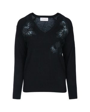 ERMANNO FIRENZE Pizzo Knit V-Neck Sweater - Black
