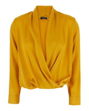 Le Plain Georgette V-Neck Crossover Blouse For - Yellow