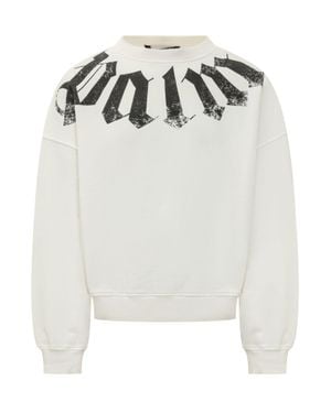 Palm Angels Giro Neck Mini Sweatshirt With Stamped Logo - White