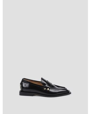 Ganni Square Toe Loafer With Studded Detail - White