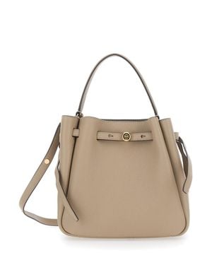 Tory Burch Romy Leather Handbag With Adjustable Strap And Drawstring Closure, 22X21.5X9.5 Cm - Natural