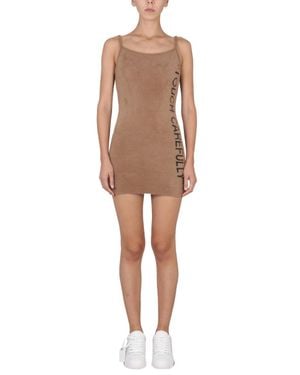 Off-White c/o Virgil Abloh Slogan Detail Fuzzy Mini Dress - Natural