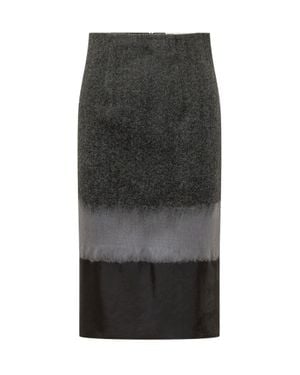 Tela Herringbone Midi Skirt With Sheer Hem - Black