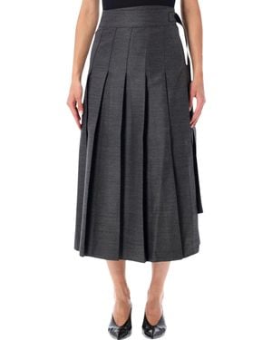 Rohe Róhe Wool Blend Wrap Skirt With Pleats, Midi Length & Adjustable Tie - Black