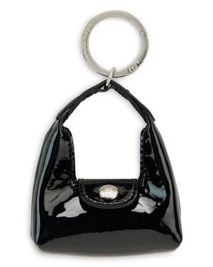 Longchamp Mini Leather Handbag Keyring With Metal Ring (21 Cm X 13 Cm) - Black