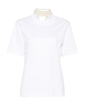 Carven Embellished V-Neck Cotton T-Shirt - White