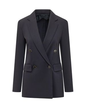 Max Mara Double-Breasted Blazer With Stylish Rever - Blue