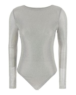Twentyfourhaitch Long Sleeve V-Neck Bodysuit For - Gray