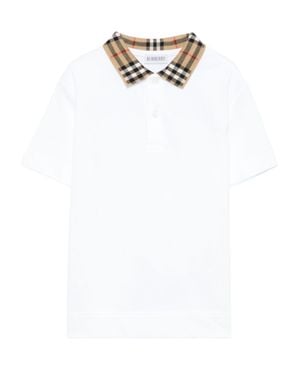 Burberry Check Collar Cotton Polo Shirt - White