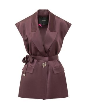 Pinko Chic Belted Blazer With Functional Pockets - Purple