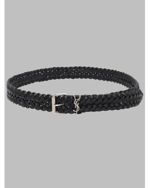 Saint Laurent Cassandre Intrecciata Leather Belt - Metallic