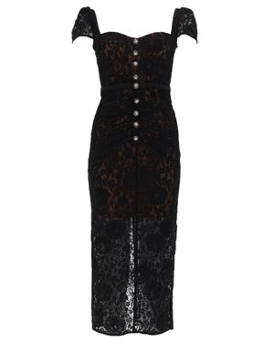 chinese dress ladies Black Lace Trim Knit Midi Dress – self-portrait-EU