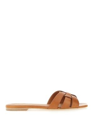 Saint Laurent Tribute Flat Leather Sandals - Brown