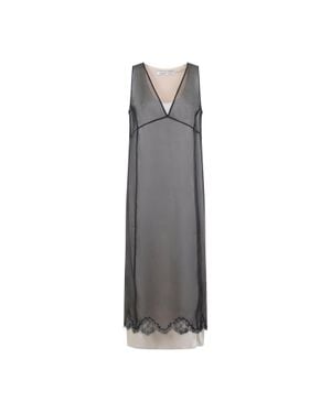 Carven Layered Silk Midi Dress - Gray