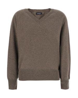 Le Plain Cashmere V-Neck Sweater 12Gg With Long Sleeves - Brown