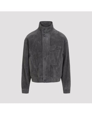 Giorgio Armani Gunmetal Suede Blouson Jacket - Gray