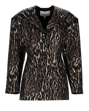 Ganni Animal Print Blazer - Black
