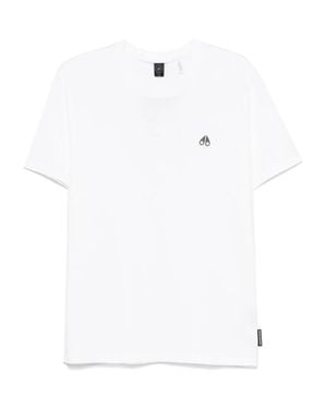 Moose Knuckles Rib Knit Collar Logo Patch Mini Side Logo Label Regular Fit T-Shirt - White
