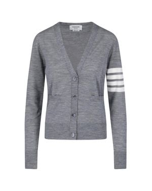 Thom Browne V-Neck Button Cardigan Sweater - Gray