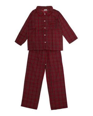 NANAN KIDS Mini Plaid Cotton Pajama Set For Baby Boy With Long Sleeves And Round Neck - Red