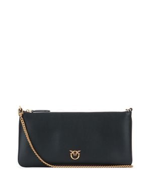 Pinko Horizontal Flat Calfskin Silk Handbag - Black