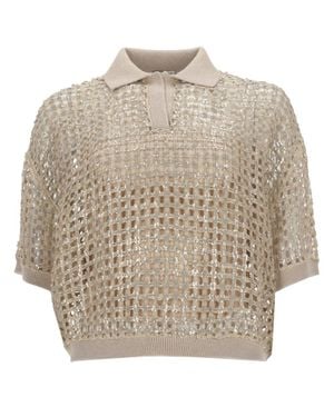 Brunello Cucinelli Embellished Shirt Collar Polo - Natural