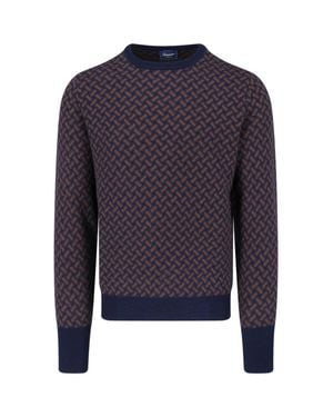 Drumohr Cashmere Jacquard Crewneck Sweater - Blue