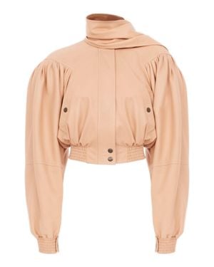 Chloé Short Mini Leather Jacket With Removable Scarf - Natural