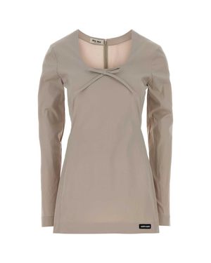 Miu Miu Stretch Poplin Mini Dress - Natural