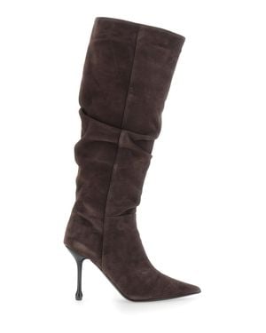 Le Plain Knee-High Suede Boots With 90 Heel - Brown
