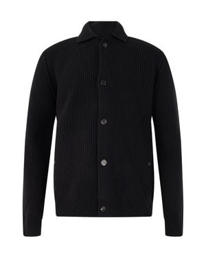Slowear Wool Cardigan With Korean Collar - Black