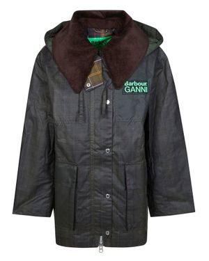 BARBOUR X GANNI Tartan Waxed Duffle Coat - Black