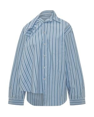 A PAPER KID Pinstripe Overshirt With Pockets And Buttons - Blue