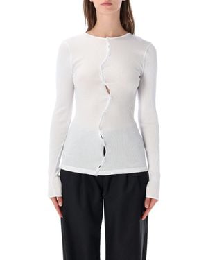 OperaSPORT Asymmetric Button-Front Ribbed Top - White