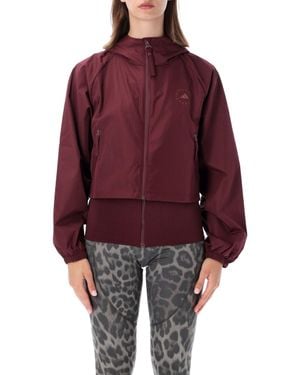 adidas By Stella McCartney Hooded Zip-Front Windbreaker Jacket - Red