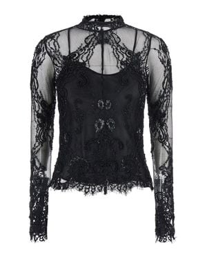 Blumarine Tech Fabric Blouse With Elegant Collar And Long Sleeves - Black