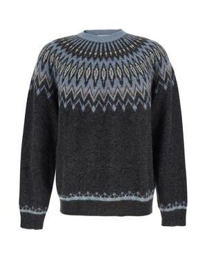 Roberto Collina Alpaca Wool Jacquard Crewneck Sweater For - Gray