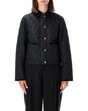 Burberry Quilted Cropped Jacket With Corduroy Collar And Check Lining - Black