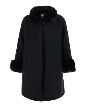 Twinset Tech Fabric Notched Collar Jacket With Long Sleeves - Black