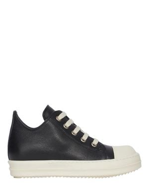 Rick Owens Mini Low-Top Leather Sneaker With Lace-Up Closure And Rubber Sole - Black