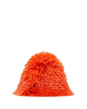 Prada Embellished Raffia Bucket Hat - Red