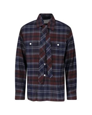 Sacai Plaid Long Sleeve Shirt With Tie Detail - Blue