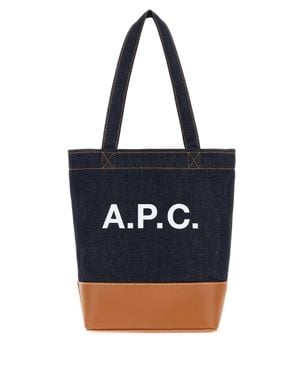 A.P.C. Two-Tone Denim And Leather Axelle Shopping Bag - Blue