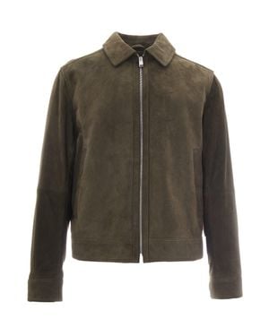 BOSS Suede Zip Front Jacket - Green